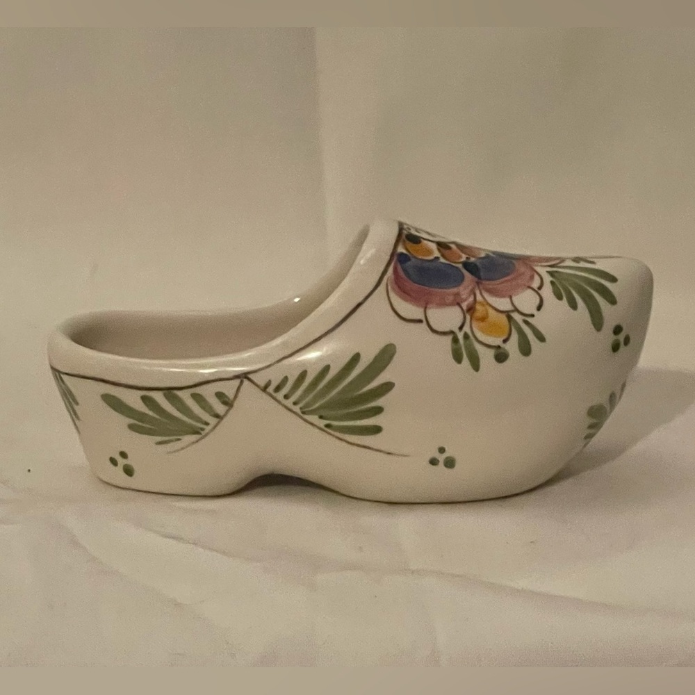 Royal Delft Ceramic Dutch Clog 4.5” Handpainted Marked Ashtray Trinket Box EUC